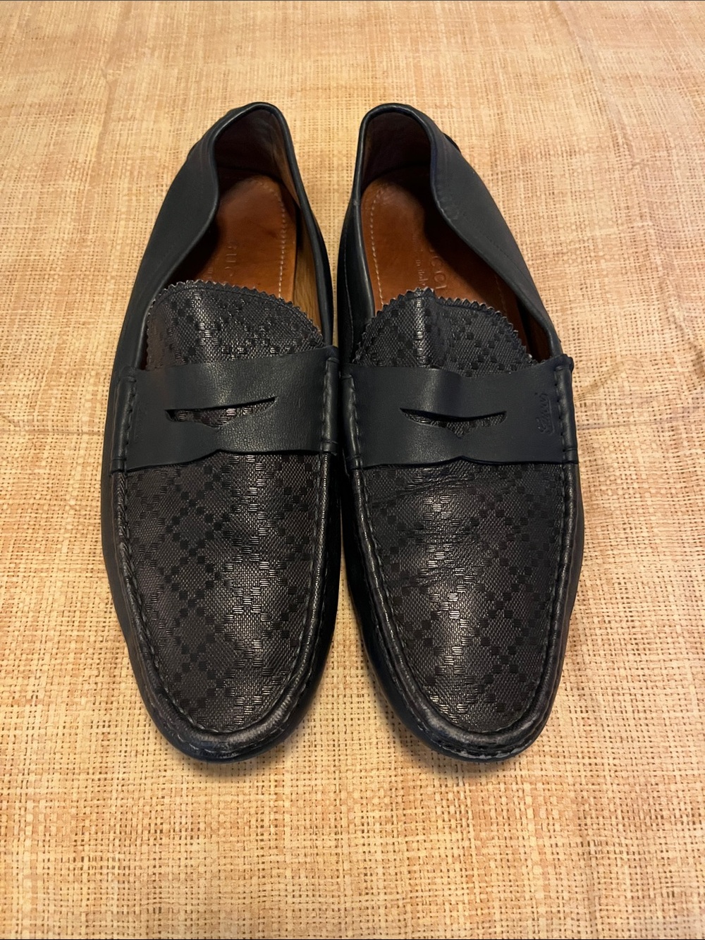 Men’s GUCCI Damo Diamanté Navy Blue Loafers SZ 13